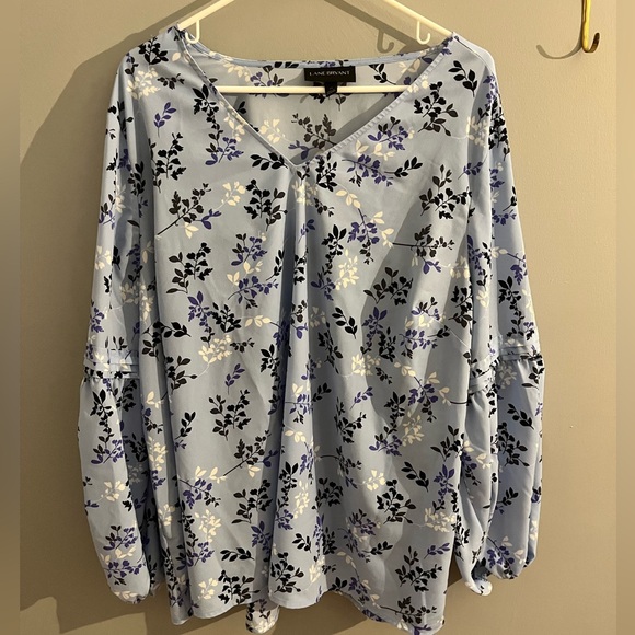 Lane Bryant 22 Plus Floral Blue Long Sleeve Peasant Pullover Blouse Boho Comfy - Picture 1 of 8